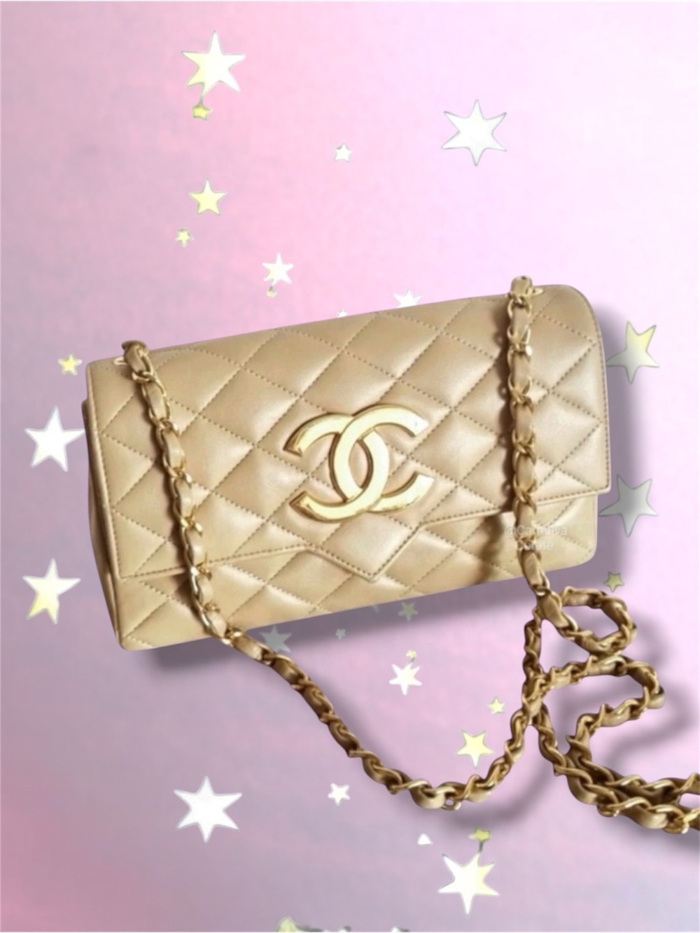 💞VINTAGE CHANEL Beige CC Logo Small Flap Shoulder Crossbody Bag 24KGP Hardware